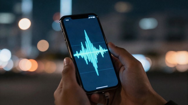 Smartphone showing an audio waveform with earbuds